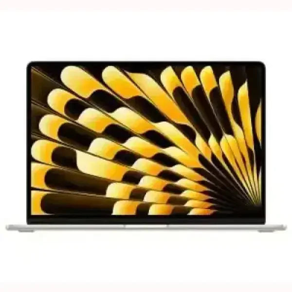Apple MacBook Air grigio argento aperto vista frontale con schermo giallo astratto e design ultrasottile
