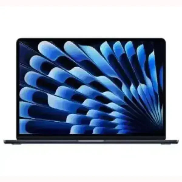 MacBook Air grigio siderale aperto vista frontale con display Retina e sfondo astratto blu sottile e leggero per lavoro e studio