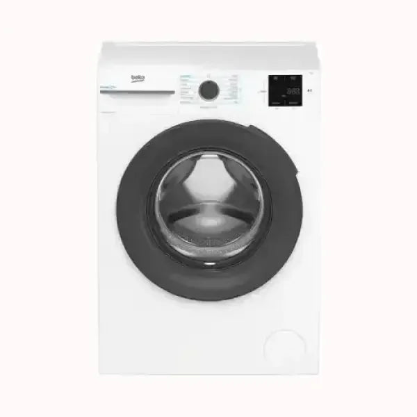 Lavatrice Beko bianca a carica frontale con display digitale e manopola di selezione programmi