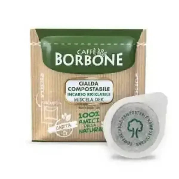 Cialda Borbone compostabile miscela decaffeinata con imballo riciclabile e 100 percento amica della natura
