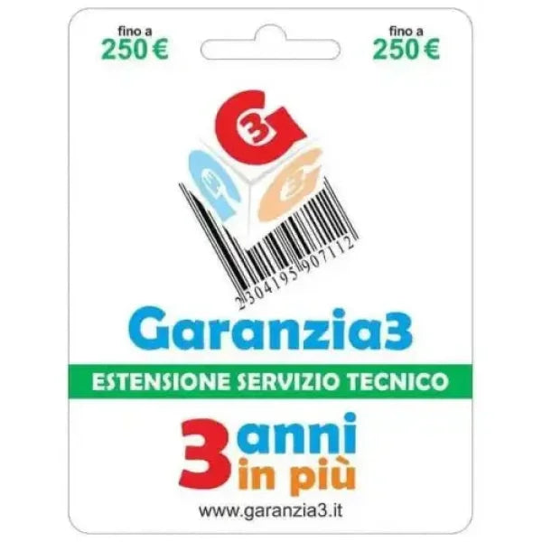 Garanzia3 Estensione di servizio tecnico 3 anni in più con massimale di copertura a 250 euro Estensione garanzia