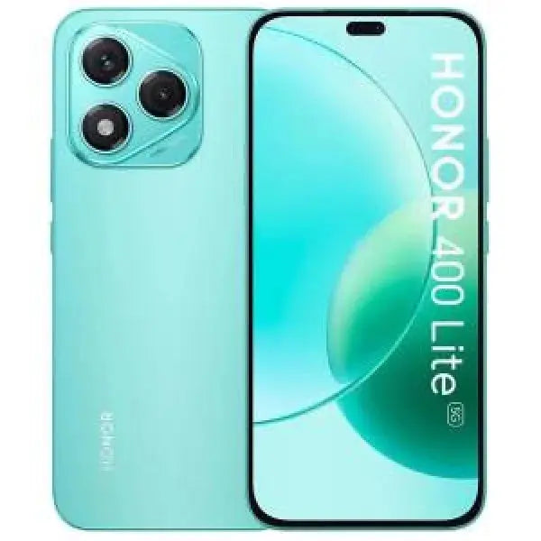 Smartphone Honor 400 Lite in verde acqua con tre fotocamere e schermo a tutto tondo