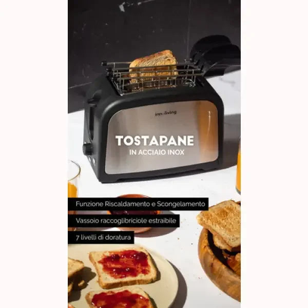 Tostapane Innoliving in acciaio inox con funzione riscaldamento e sbrinamento e vassoio raccoglibriciole