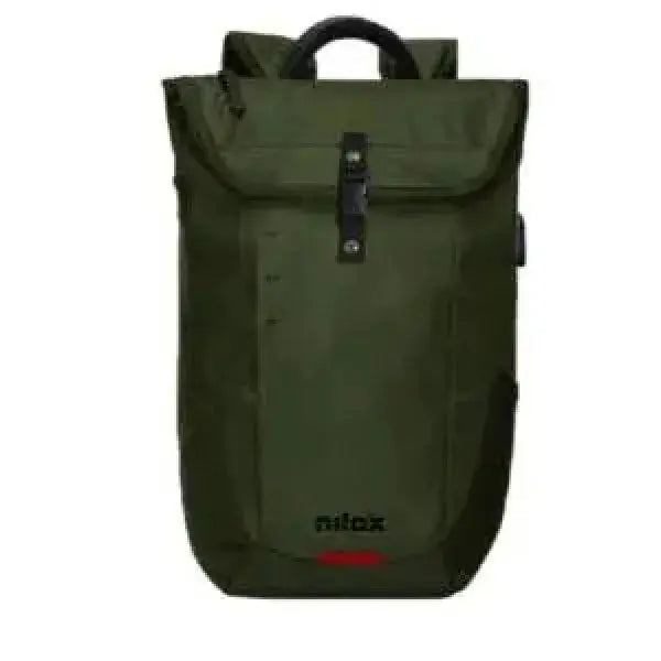 Zaino Nilox Tech in verde militare con design resistente all'acqua e chiusura sicura