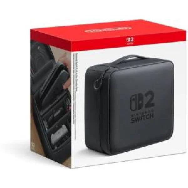 Custodia protettiva nera per console Nintendo Switch 2 con manico e spazio per accessori