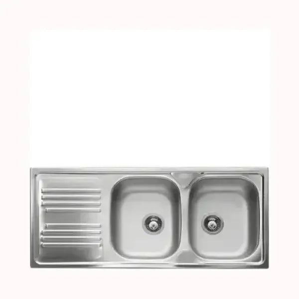 Lavello doppia vasca in acciaio inox con scolapiatti a sinistra modello SMEG