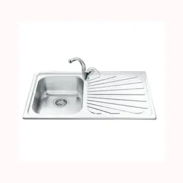 Lavello da cucina in acciaio inox SMEG con una vasca e scolapiatti integrato e rubinetto