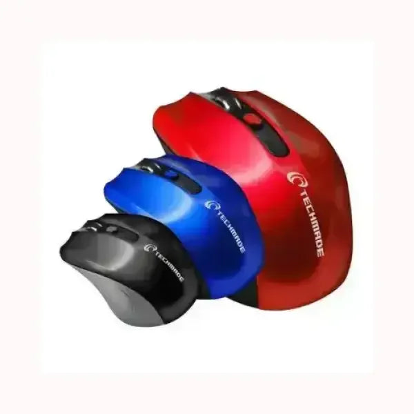 Mouse wireless Techmade disponibili in rosso, blu e nero per uso versatile