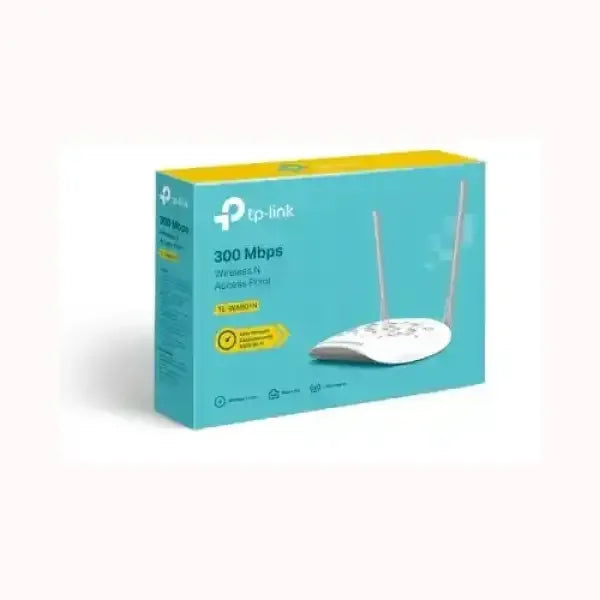 Confezione TPLINK Access Point Wireless N 300 Mbps con due antenne bianche e design compatto