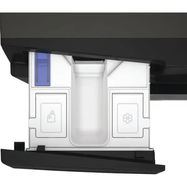 Dettaglio del vano detergenti della lavatrice Whirlpool per detersivo e ammorbidente