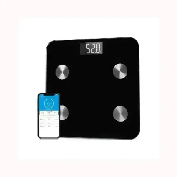 Pesa persone digitale ZEPHIR nera con display LCD e app smartphone per monitoraggio peso