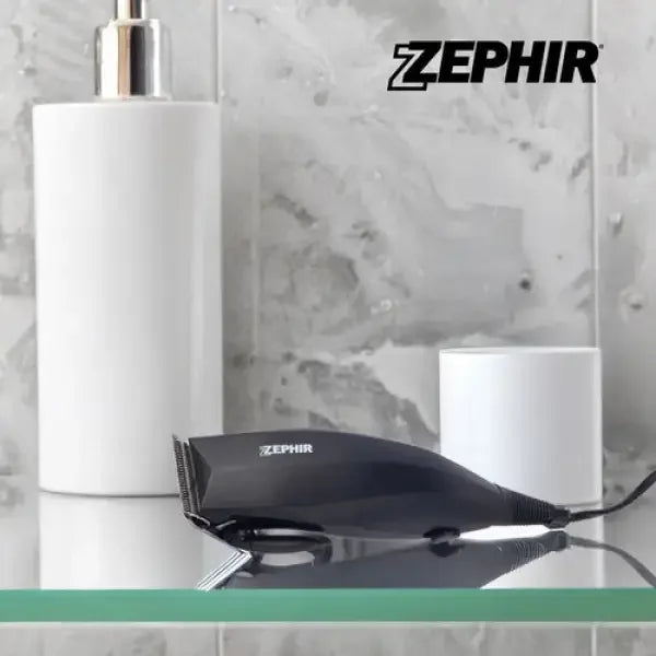 Asciugacapelli nero ZEPHIR compatto con design moderno su ripiano da bagno elegante