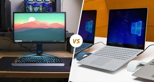 Confronto tra computer portatile o desktop quale scegliere con immagine di un desktop a sinistra e un portatile a destra