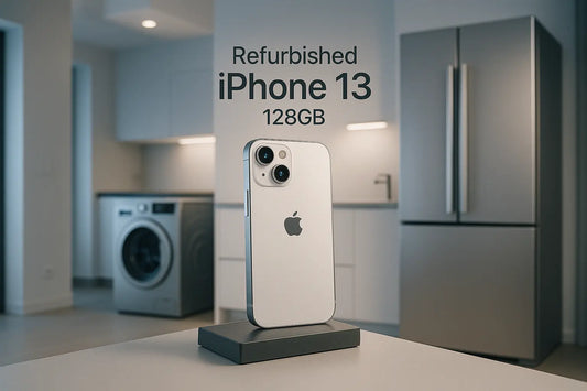 iPhone 13 ricondizionato bianco da 128GB in esposizione in una cucina moderna