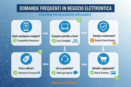 Domande frequenti nel negozio di elettronica con istruzioni per un acquisto intelligente