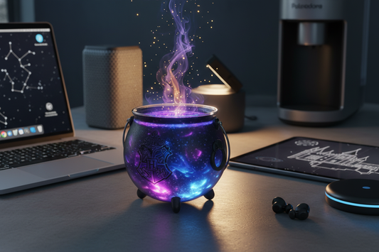 Un bacino luminoso a tema galassia in un ambiente moderno con un Paladone bicchiere