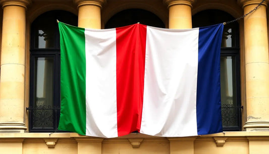 Bandiere di Italia e Francia appese fianco a fianco rappresentano il confronto elettronica Italia vs Francia