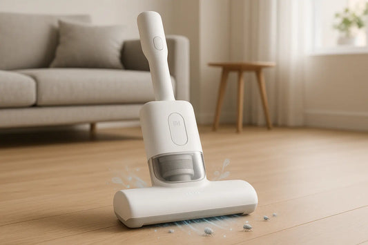 Xiaomi Mi Vacuum Cleaner in uso su pavimento in legno pulito in soggiorno moderno