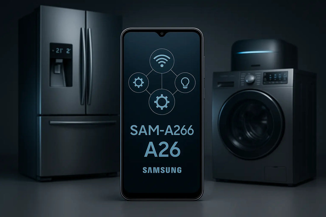 Smartphone Samsung SM-A266 A26 nero con elettrodomestici intelligenti in background