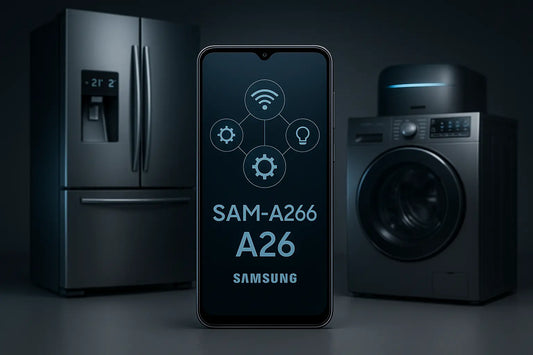 Smartphone Samsung SM-A266 A26 nero con elettrodomestici intelligenti in background