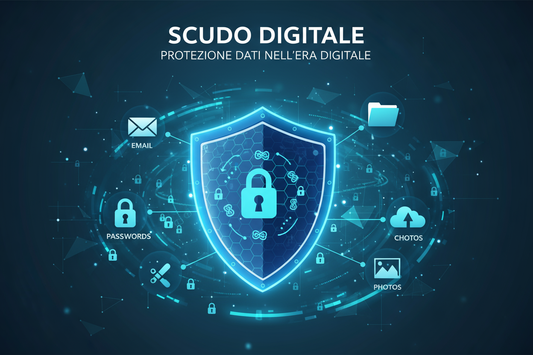 Scudo digitale per proteggere i tuoi dati nell'era digitale con icone di sicurezza