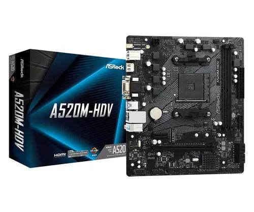 ASROCK MB AM4 A520M-HDV 2xDDR4 4xSATA RAID M.2 USB 3.2 VGA/DVI/HDMI - TecnoRoyal