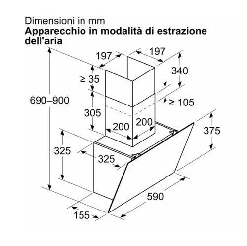 BOSCH CAPPA DESIGN IN VETRO A MURO 60CM 220W LUCE LED NERO DWK65DK60 - TecnoRoyal