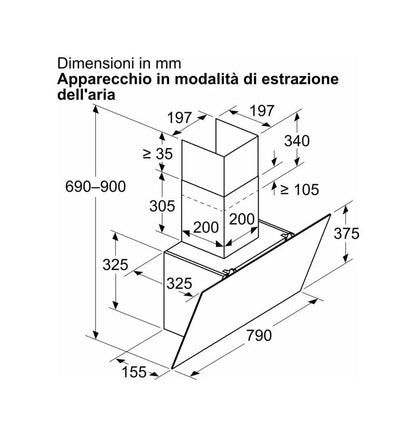 BOSCH CAPPA DESIGN IN VETRO A MURO 80CM 220W LUCE LED NERO DWK85DK60 - TecnoRoyal