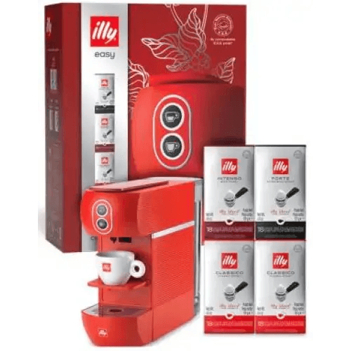 Easy Christmas Box Illy - Macchina da Caffe a Cialde 44mm Easy Rossa + 72 Cialde - TecnoRoyal