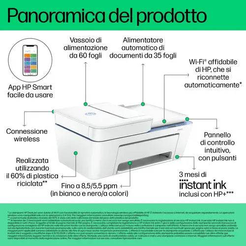 HP MULTIFUNZIONE INK-JET DESKJET 4222e WIFI/USB 60K29B - TecnoRoyal