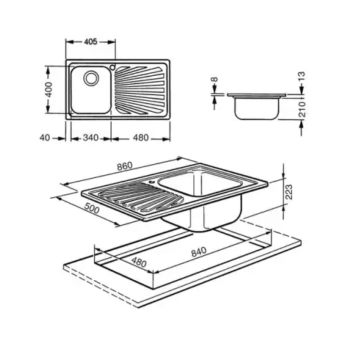 SMEG LAVELLO INOX A UNA VASCA GOCCIOLATOIO A SINISTRA SP861S - TecnoRoyal