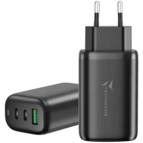 Techmade 65W Caricatore Universale GaN USB-C + USB-A Black - TecnoRoyal