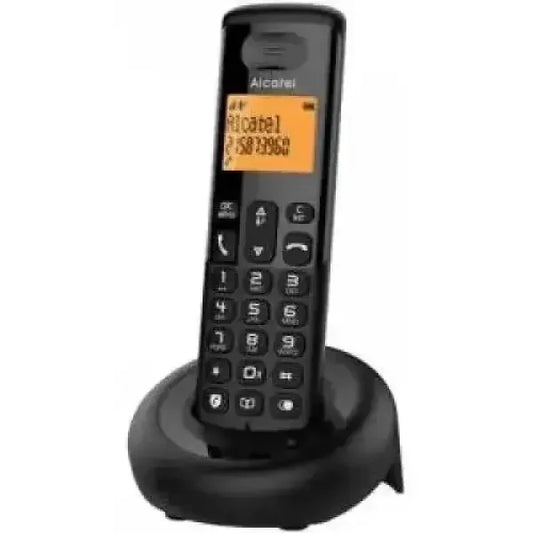 Alcatel telefono cordless nero con base di ricarica e display arancione tastierino numerico per casa e ufficio
