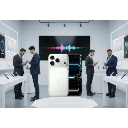 Smartphone Apple in bianco e nero esposto in un negozio per la presentazione delle ultime tecnologie