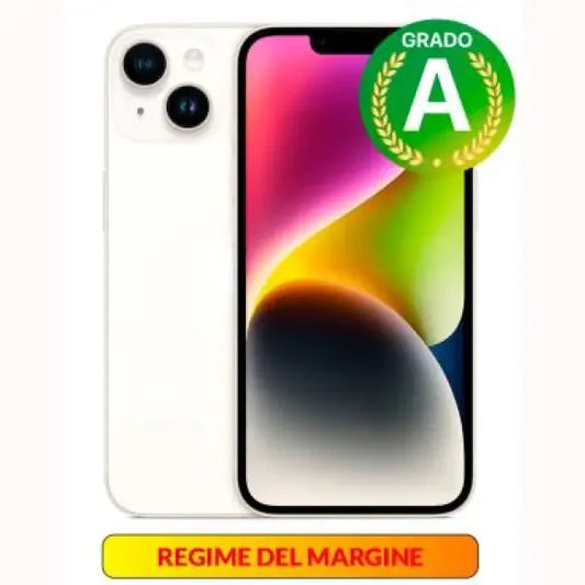 Apple iPhone 14 smartphone bianco con doppia fotocamera posteriore e display colorato
