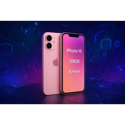 Apple iPhone 16 rosa da 128GB con display da 6,1 pollici in un ambiente futuristico