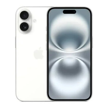 Apple iPhone 16 in bianco con doppia fotocamera posteriore e display ultra nitido