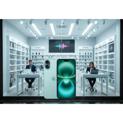 Apple iPhone 16 Plus con una luminoso design verde esposta in un negozio di elettronica moderno