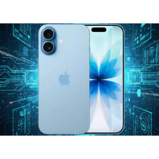 Smartphone Apple iPhone 17 in blu con schermo senza bordi e fotocamera dual posteriore