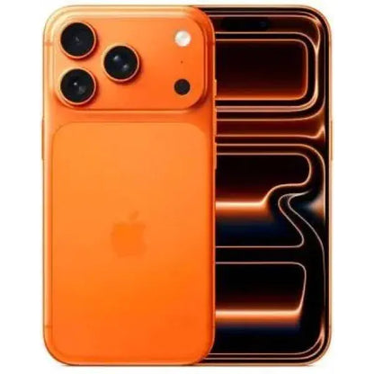 iPhone 17 Pro arancione con tre fotocamere e display elegante, design innovativo di Apple