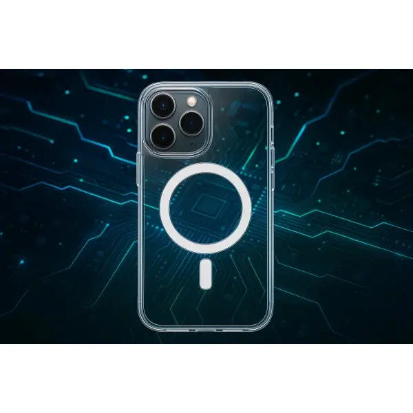 Apple iPhone 17 Pro Clear Case MagSafe MGFT4ZM/A con sfondo elettronico
