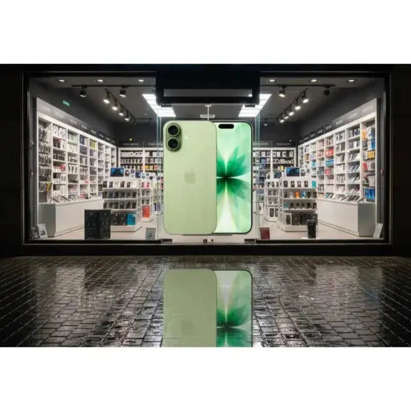 Apple iPhone 17 Verde con display brillante in un negozio di elettronica