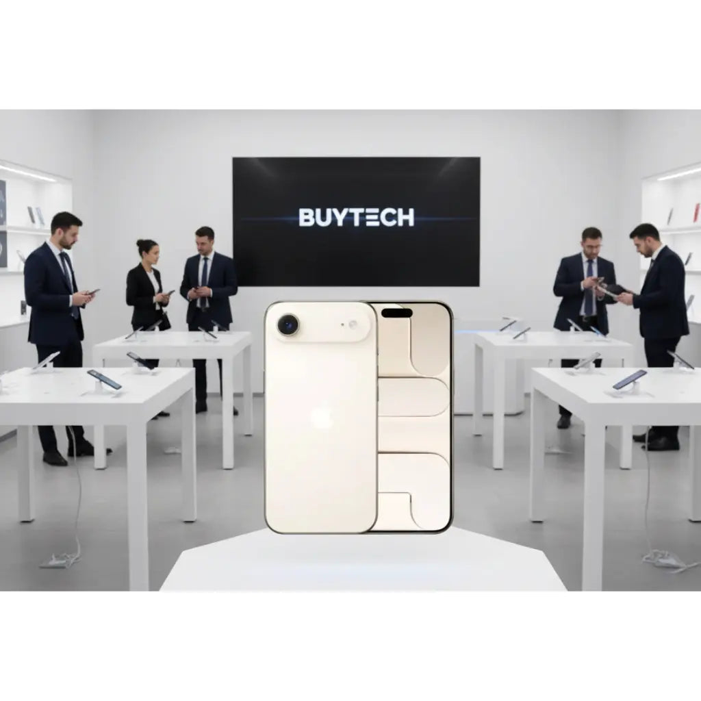 Smartphone Apple iPhone Air 512GB in bianco, presentato in un ambiente di lavoro moderno