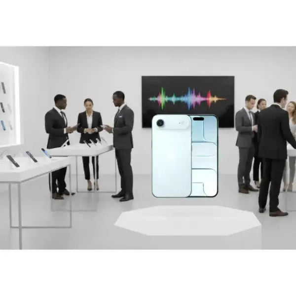 Rappresentazione dell'Apple iPhone in un ambiente di esposizione moderno e professionale