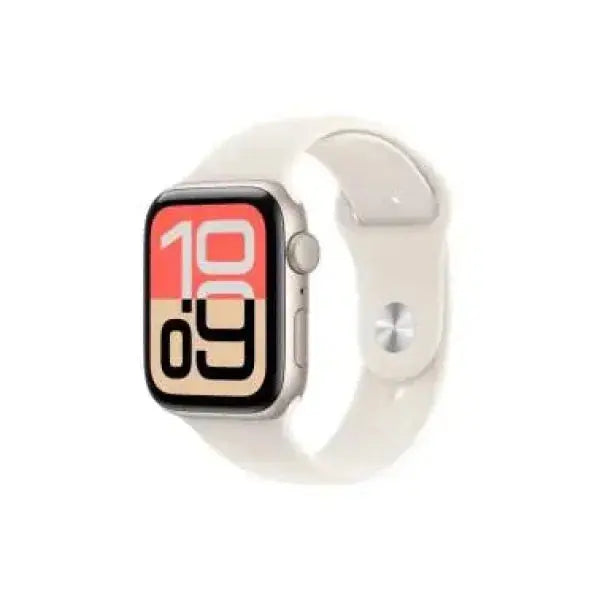 Apple Watch SE 3 con cinturino bianco e display colorato per monitoraggio attività e notifiche