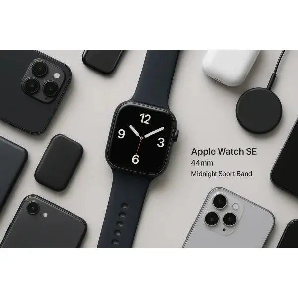 Apple Watch SE 44mm con cinturino sportivo Midnight e accessori elettronici in nero