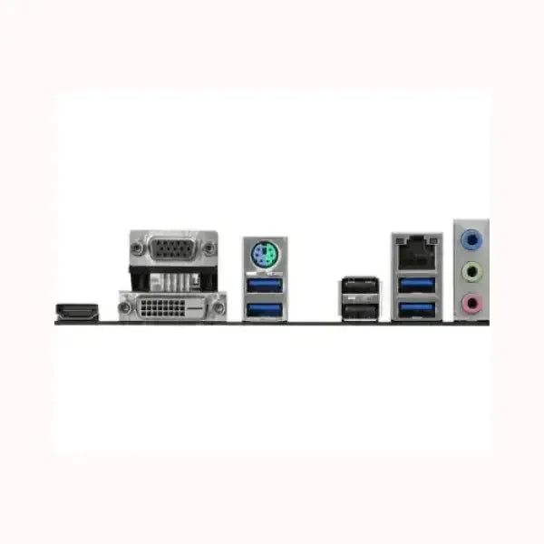 Porte posteriori della scheda madre ASROCK con USB, VGA, DVI, Ethernet e jack audio