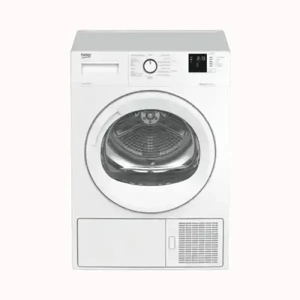 Asciugatrice Beko bianca con sportello trasparente e pannello di controllo digitale