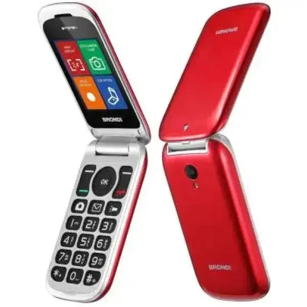 Cellulare Brondi per anziani rosso con design a conchiglia e grandi tasti per una facile comunicazione