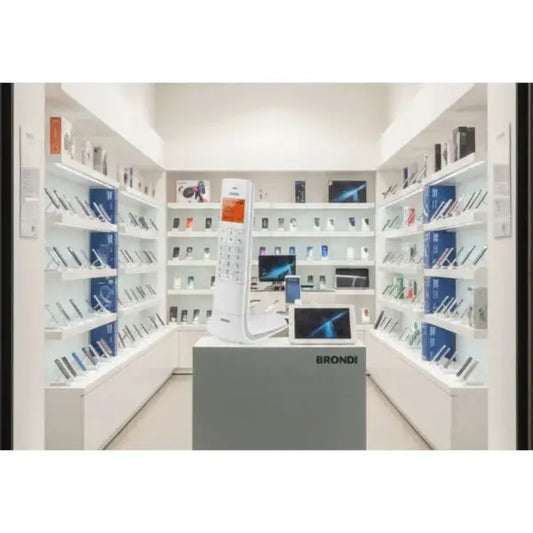 Telefono Cordless Brondi esposto in un negozio moderno con una vasta selezione di dispositivi tecnologici